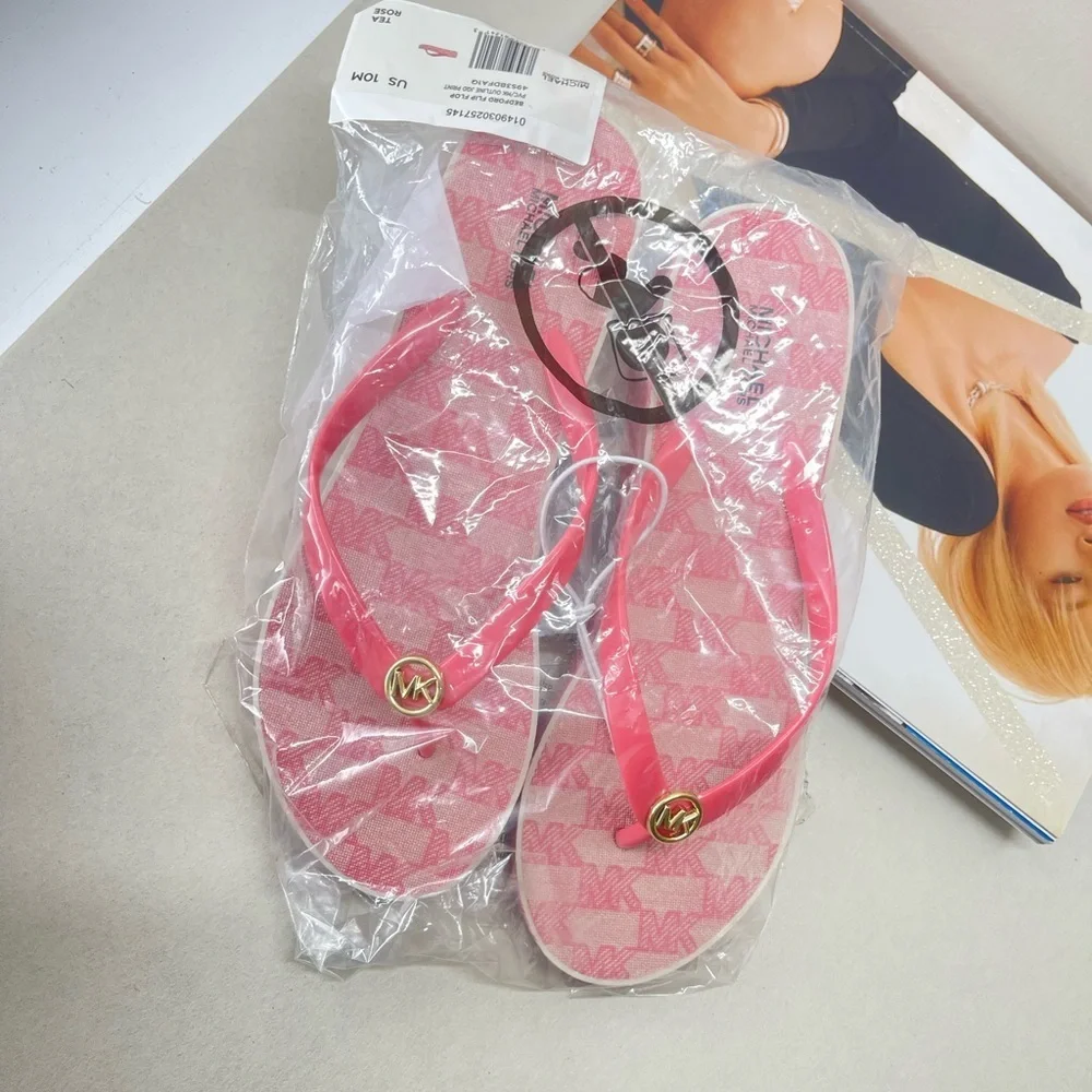 (new+tag) Michael Kors Bedford sandals wedges pink monogram size 8 - Picture 7 of 11
